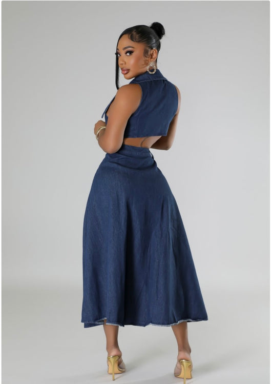 Cut-out Denim Midi Dress