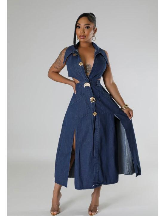 Cut-out Denim Midi Dress